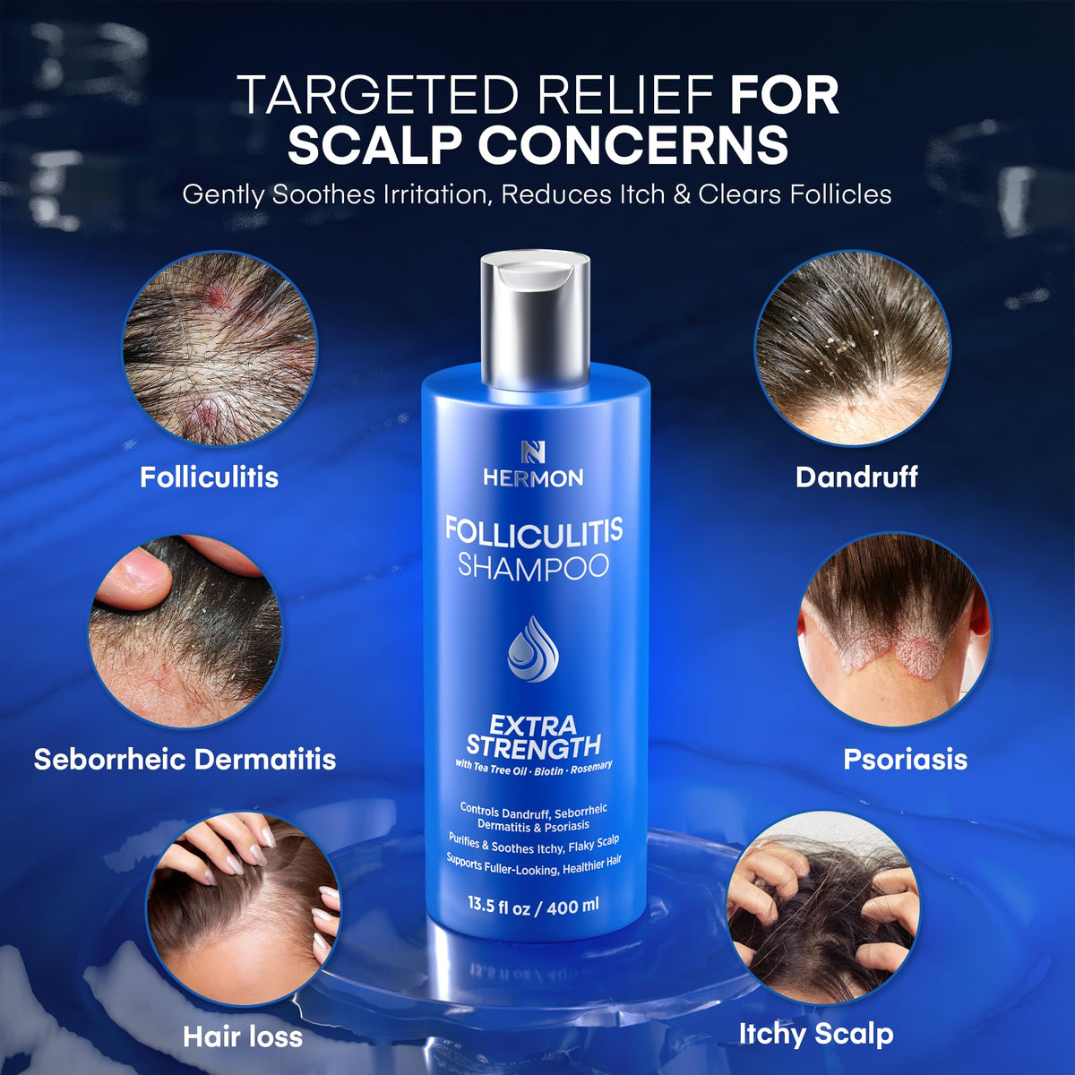 Hermon active ingredients closeup showing salicylic acid and biotin for clarity