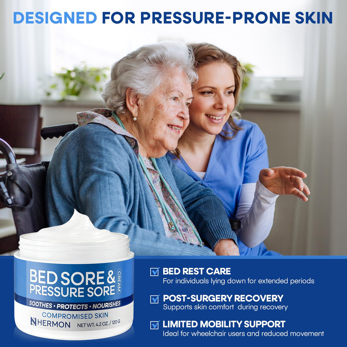 Hermon cream being applied to hand demonstrating soothing protection benefit