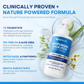 Hermon in shower being applied to skin, illustrating targeted application and cleansing