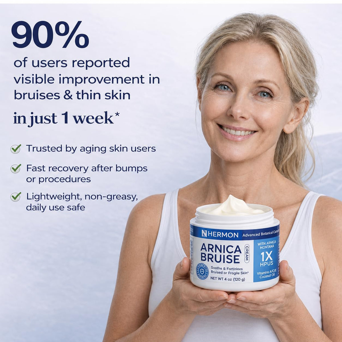 Hermon being applied to hand, quick absorption and convenient use benefit