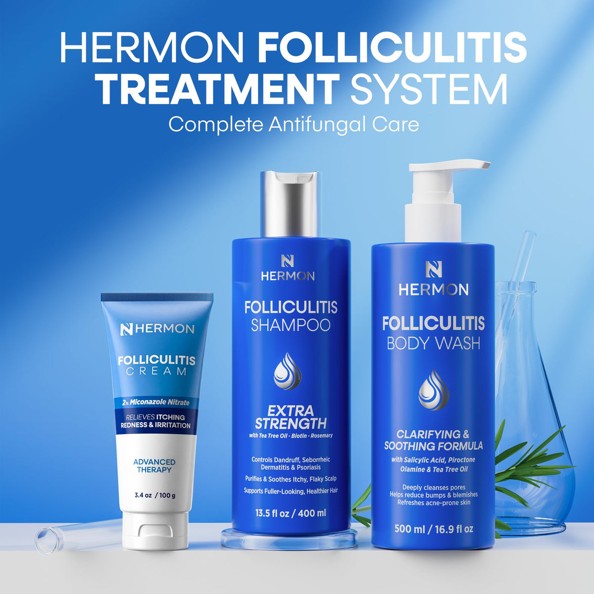 Hermon label closeup highlighting ingredients and clear usage benefit