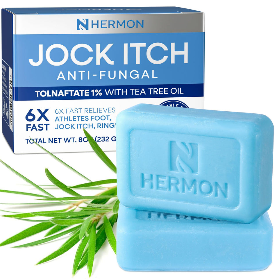 Hermon front packaging showing antifungal soap benefits and two bars