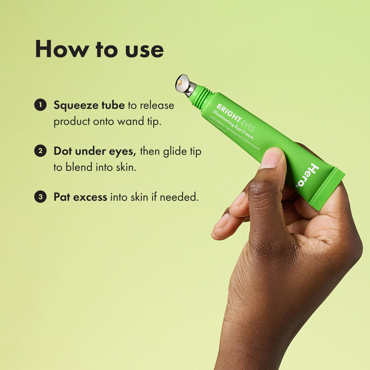 HERO COSMETICS product next to ingredient highlights like niacinamide and caffeine