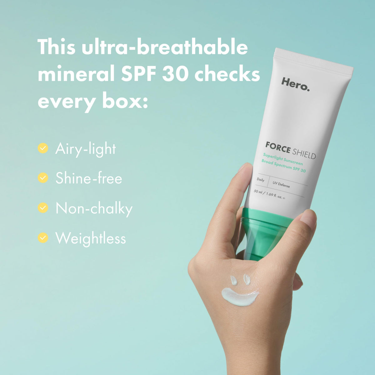 HERO COSMETICS dispensing detail showing controlled pump for mess-free application