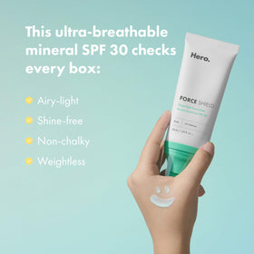 HERO COSMETICS dispensing detail showing controlled pump for mess-free application