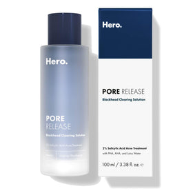 Hero Cosmetics bottle front packaging showing clear label and benefits