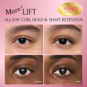 Heroine Make before and after lashes comparison showing dramatic length and volume benefit