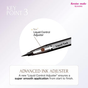 Heroine Make eyeliner applied on model eye closeup showing precise thin wing and definition