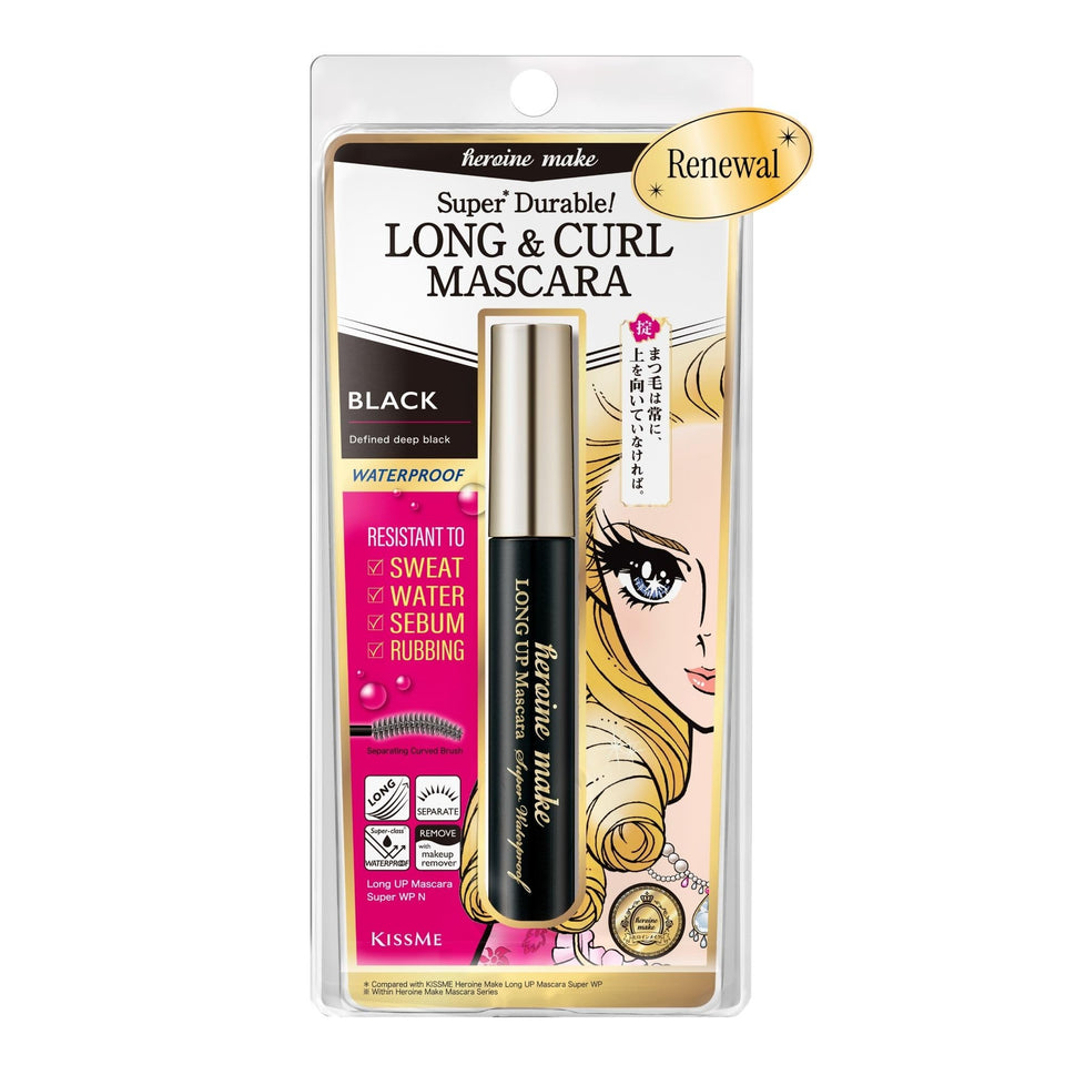 Heroine Make front packaging showing sleek tube and New Black finish benefit long wear