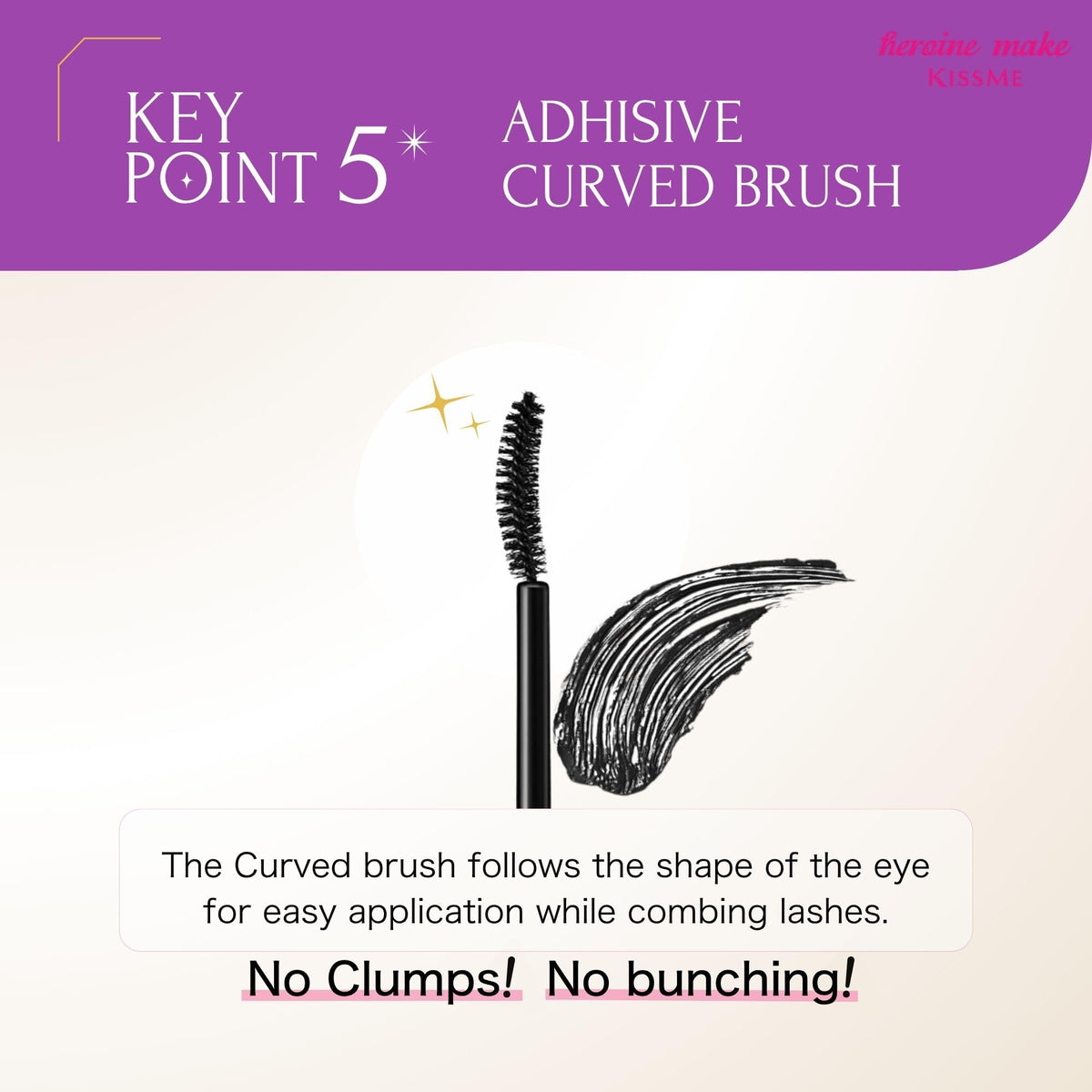 Heroine Make in-use application on eye demonstrating curl lift and defined lash effect