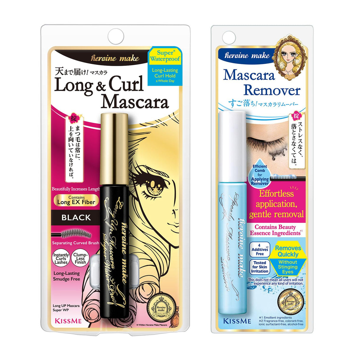 Heroine Make packaging front showing the mascara and remover for easy identification and purchase