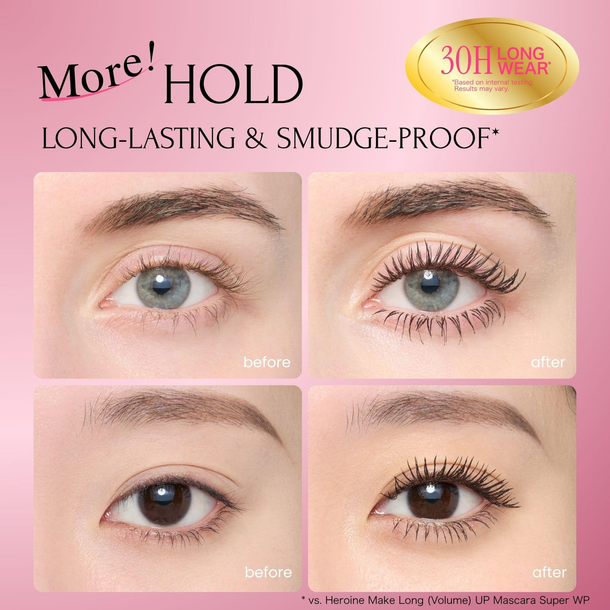 Heroine Make black mascara texture swiped to show smooth coverage