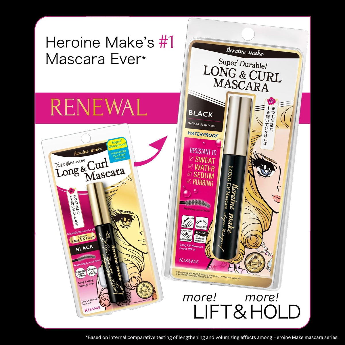 Heroine Make wand and bristles demonstrating precise application for defined lashes