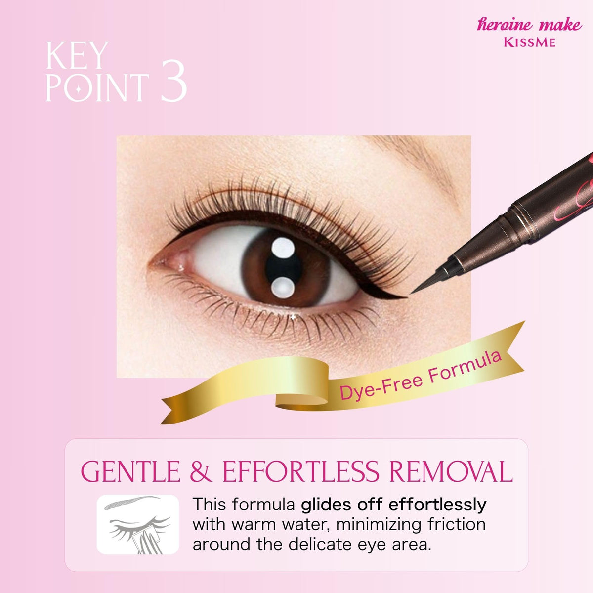 Heroine Make winged eyeliner look on model demonstrating sharp finish