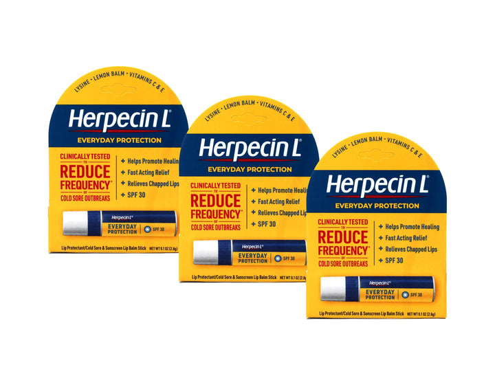Herpecin-L front packaging showing SPF 30 and medicated benefits