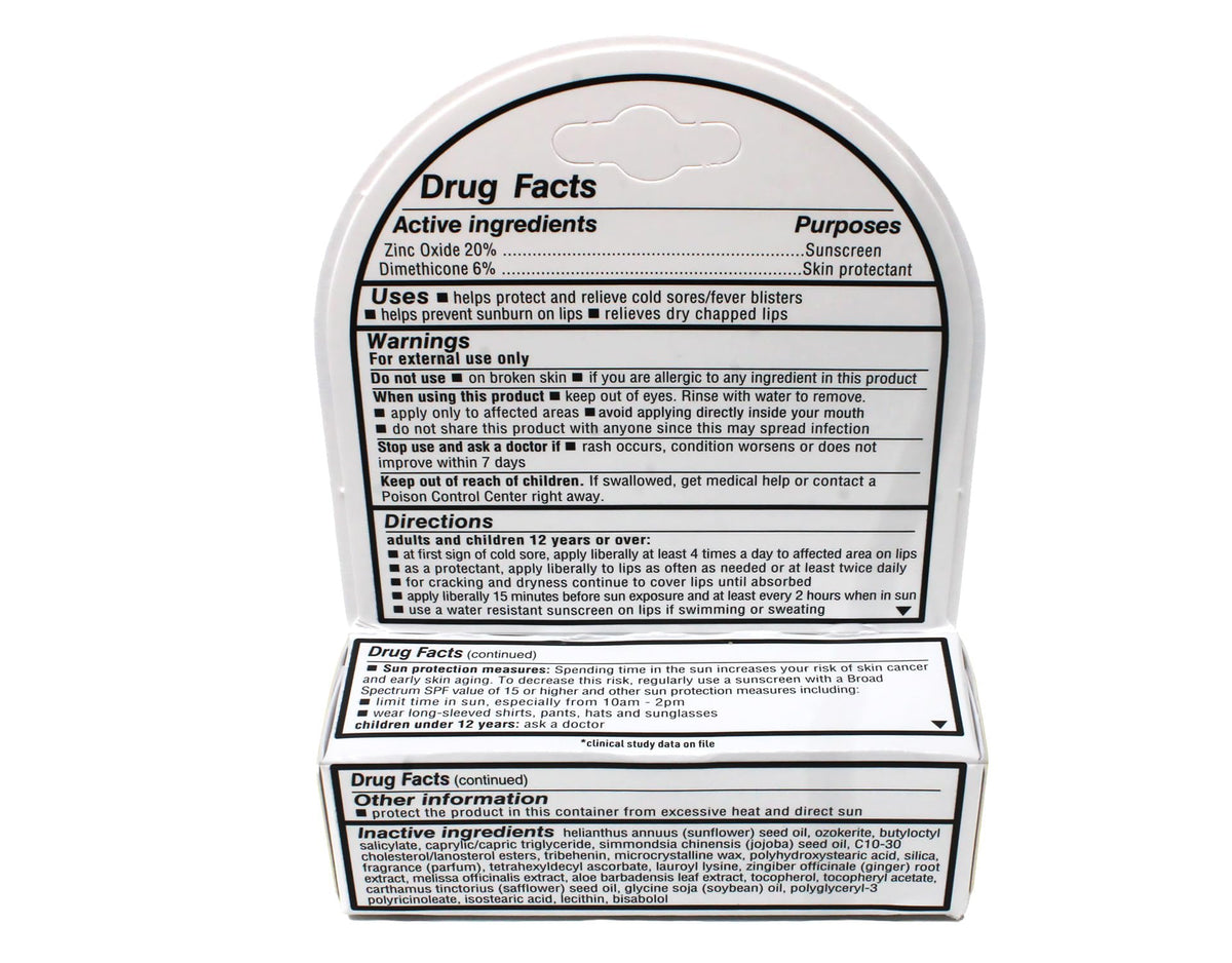 Label detail on Herpecin-L showing broad-spectrum SPF 30 protection
