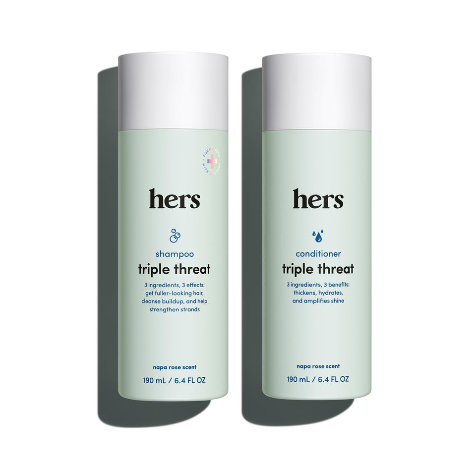 hers front packaging showing two 6.4 fl oz bottles and product benefits