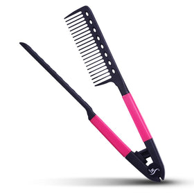 HerStyler front view of pink comb packaging showing product and benefits