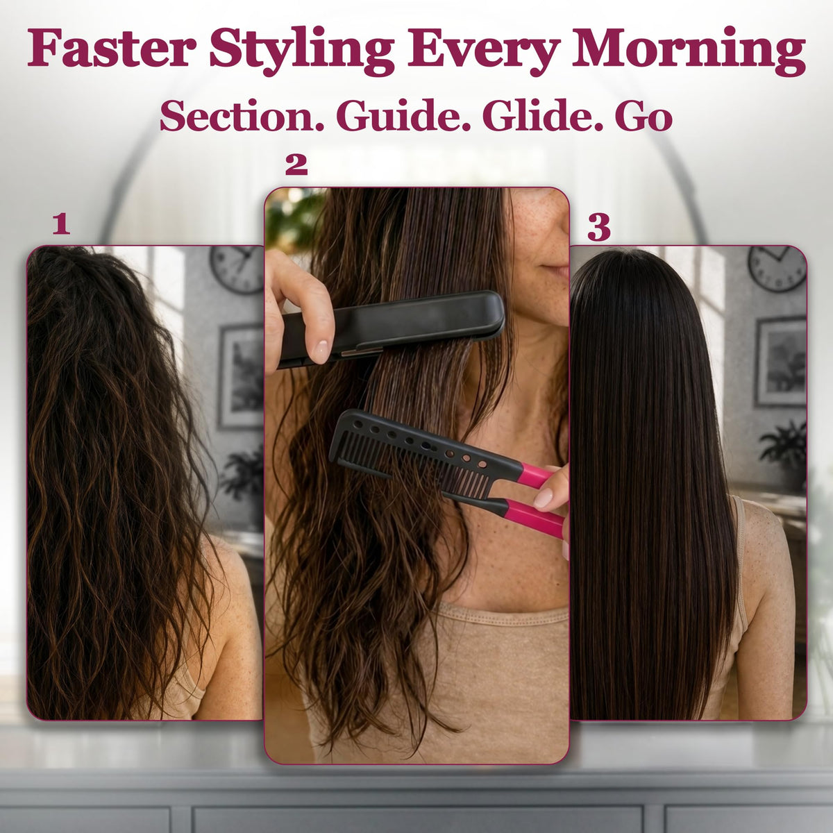 HerStyler spring-loaded grip clamping hair for secure trimming benefit