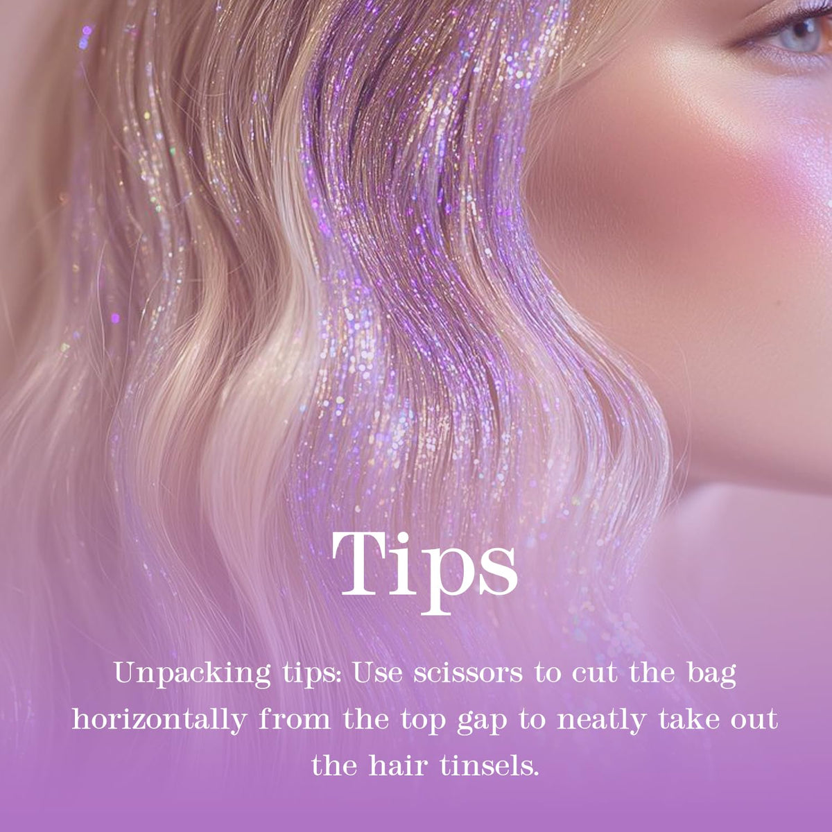 HERSUN clip-in tinsel shown in hair adding instant festival-ready sparkle