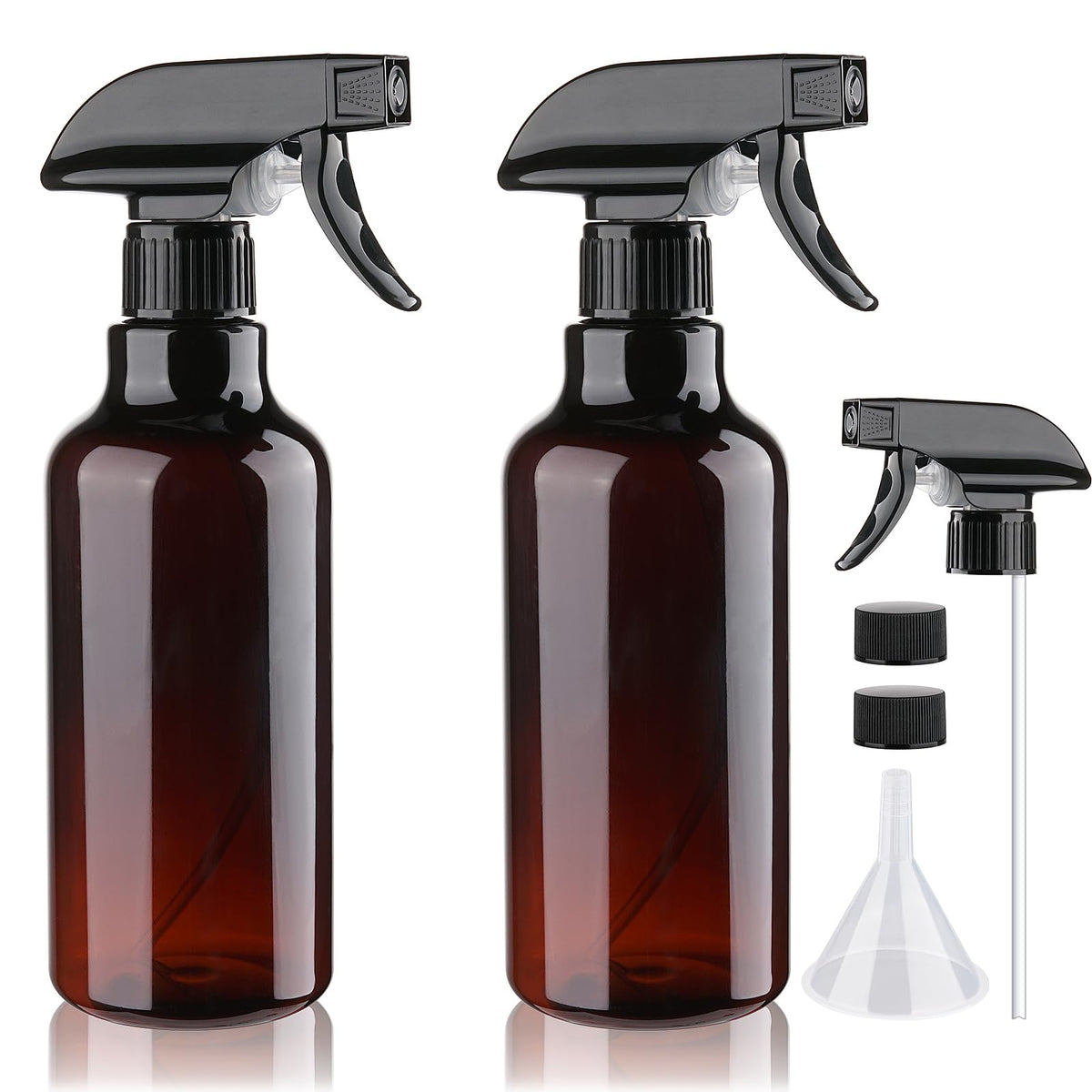 Hethyo amber spray bottles front view showing durable, refillable design and balanced capacity