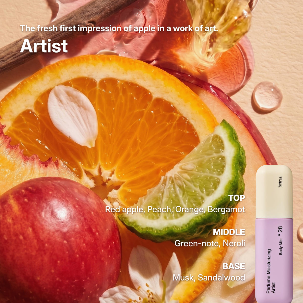 hetras side label with visible ingredient list and niacinamide benefit