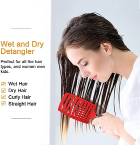 Heubek family brushing scene showing gentle detangling for kids and adults