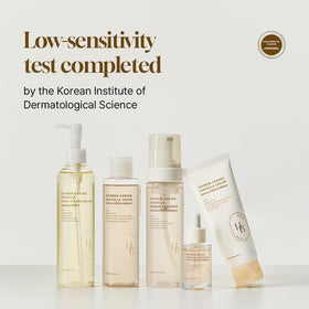 HEVEBLUE lifestyle on bathroom shelf conveying calm, restorative skincare routine
