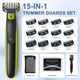 HEY BLLFLYBY guard snapped onto a Norelco trimmer for stable, accurate trimming