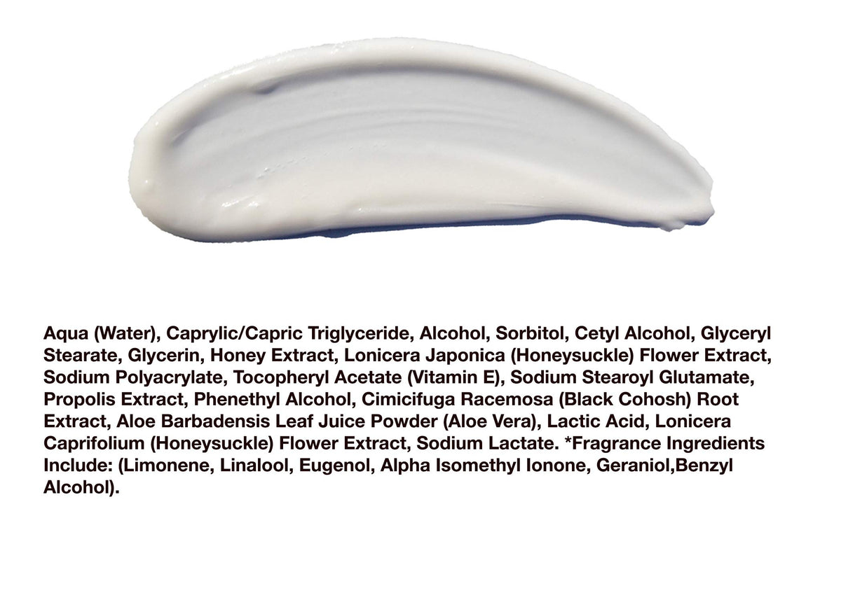 Hey Honey Relax back label close-up showing ingredient list and dermatologist-tested note