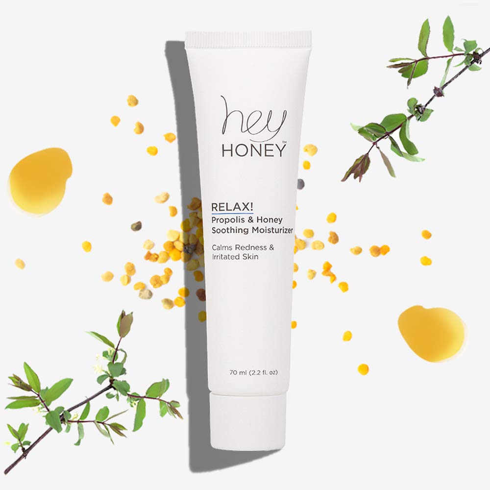 Hey Honey Relax in a bathroom shelf lifestyle scene for everyday sensitive-skin routine