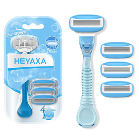 HEYAXA front packaging showing razor pack and four refills for convenience