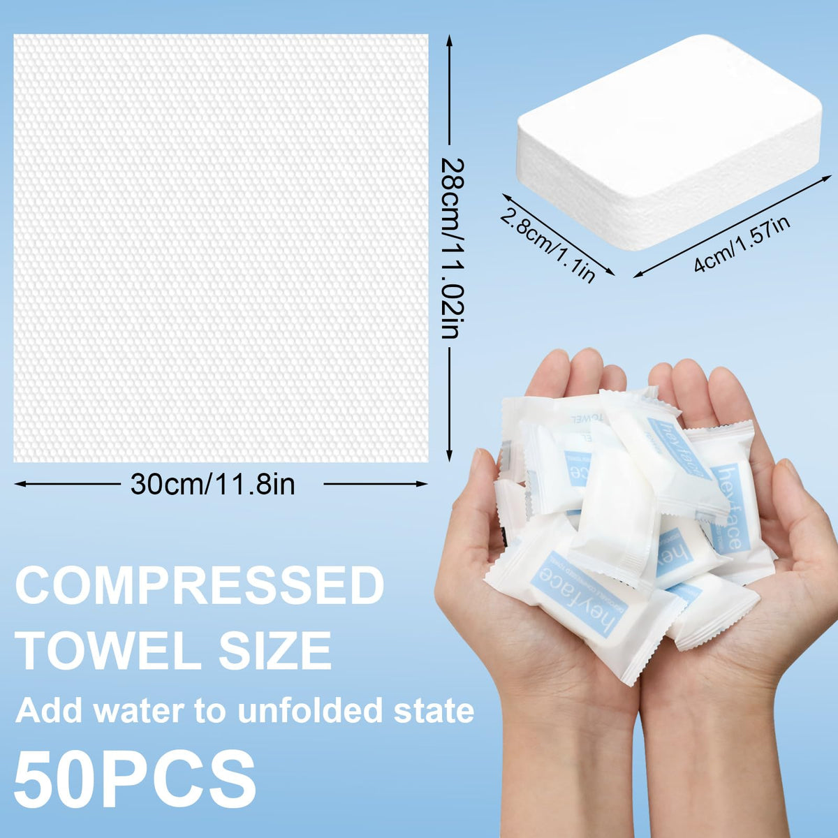 HEYFACE towel expanded flat lay showing full 11.8-inch cleaning surface