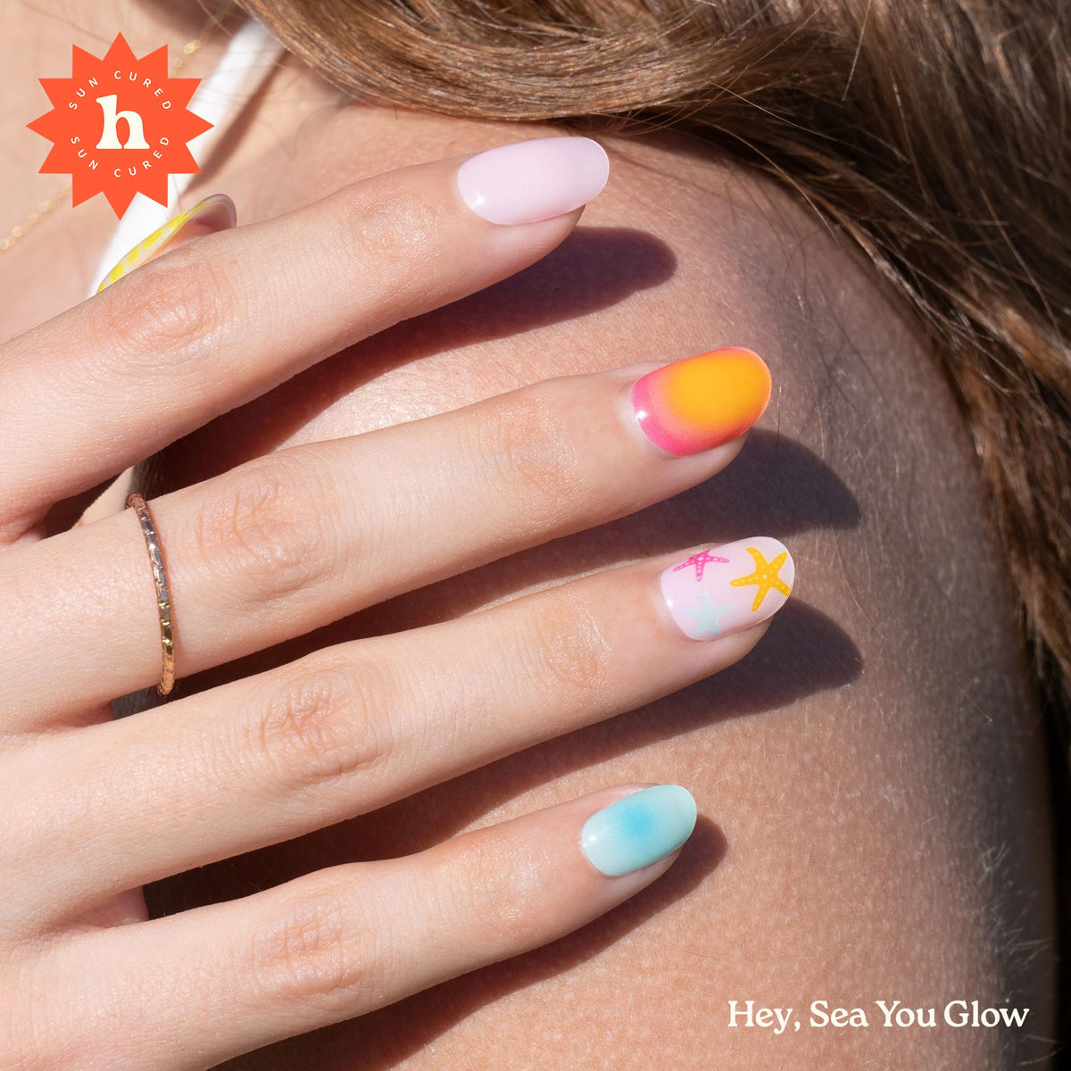 heyhae hands applying strip showing easy at-home salon result