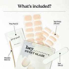heyhae kit contents including prep pad file and wooden stick