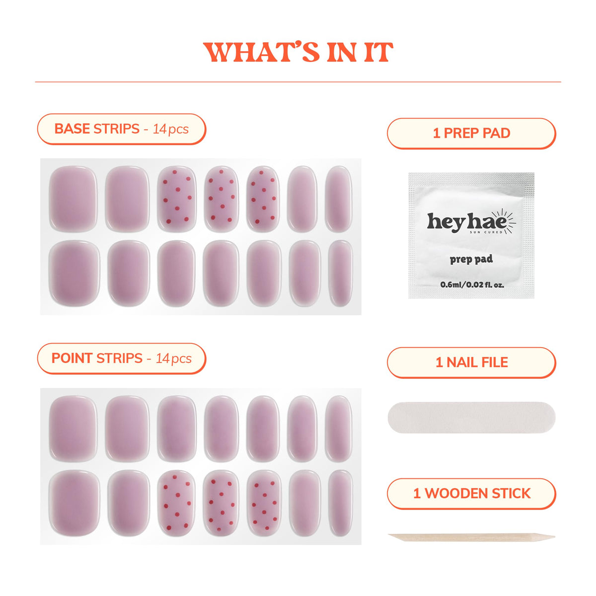 heyhae close-up of gel finish showing smooth glossy texture and vibrant mauve with dots