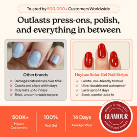 heyhae finished manicure lifestyle image showcasing vibrant cherry color for confident looks