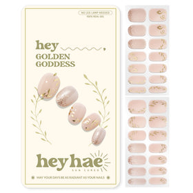 heyhae front packaging showing gold floral strips and kit contents benefits travel-ready manicure