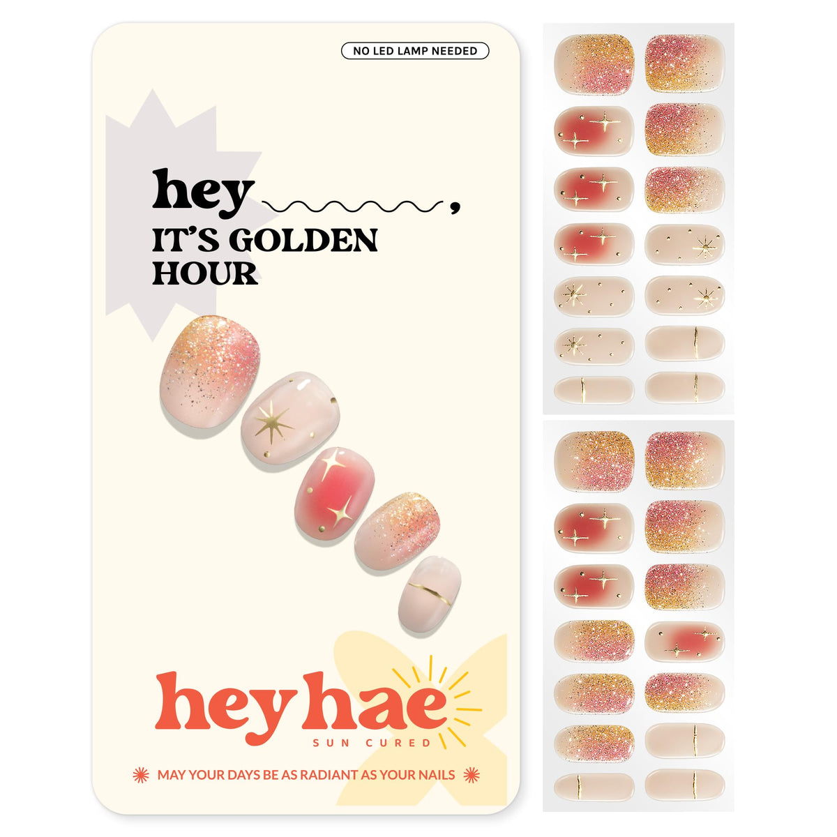 heyhae front packaging showing ombré gold strips and kit contents for instant salon look