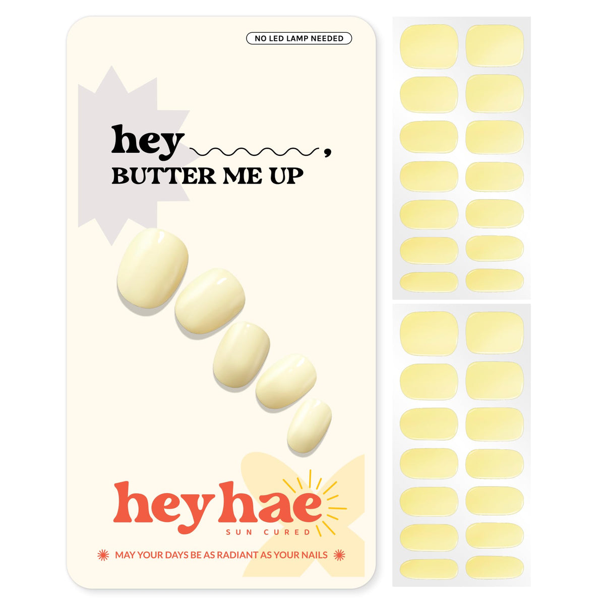 heyhae packaging front view showing yellow gel strips and kit benefits