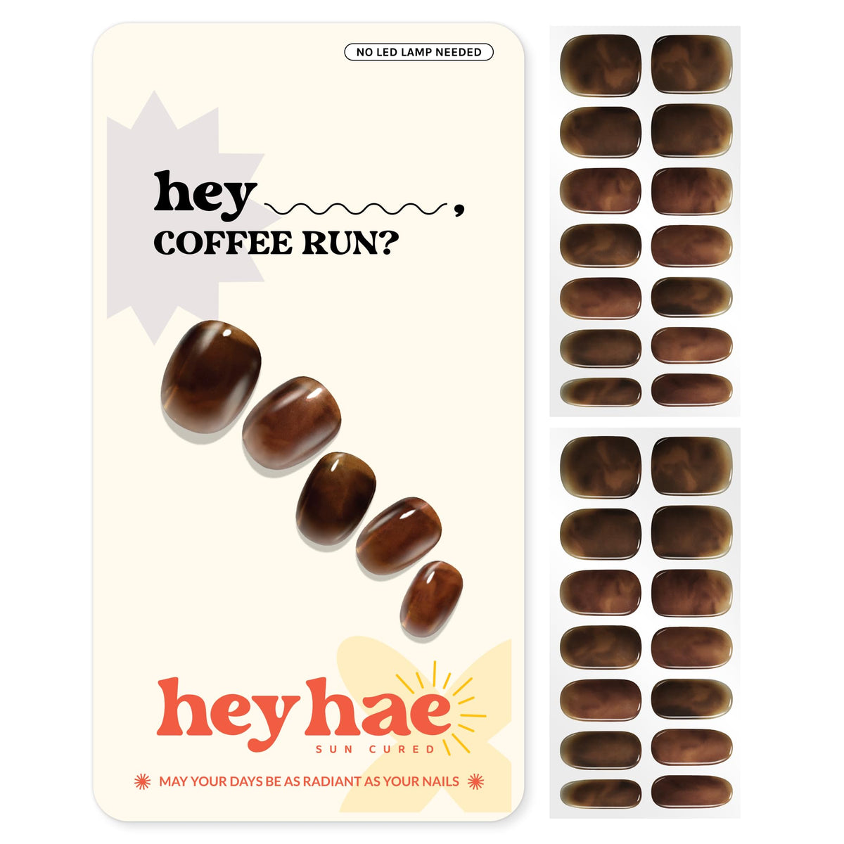 heyhae front packaging showing marble brown strips and included tools for easy application