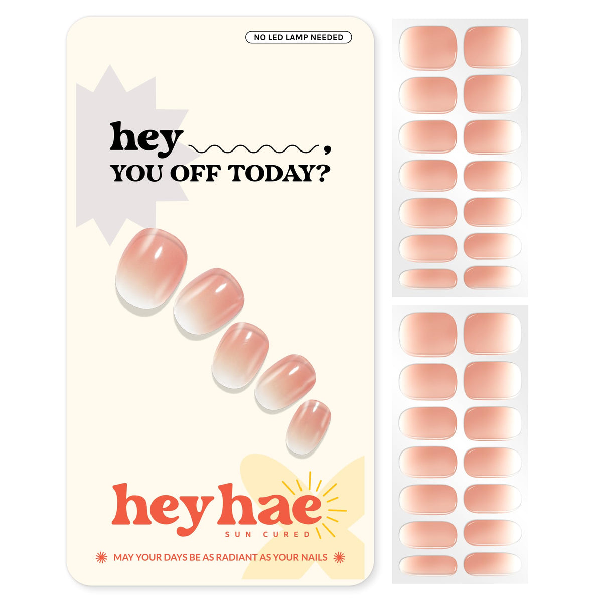heyhae front packaging showing ombré pink strips and kit contents for easy travel