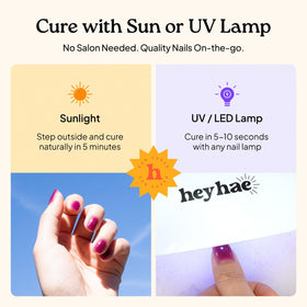 heyhae hands applying strip outdoors showing easy sun cure