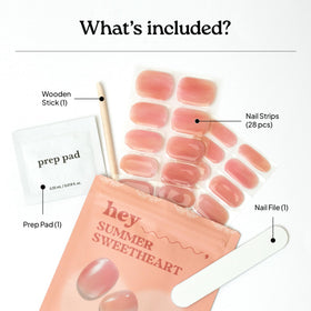 heyhae kit contents laid out showing file, wooden stick and prep pad