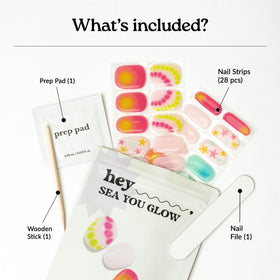 heyhae kit contents displayed with strips file and prep pads benefit