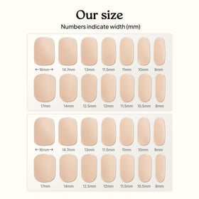 heyhae size comparison layout, displays 28 assorted strip sizes