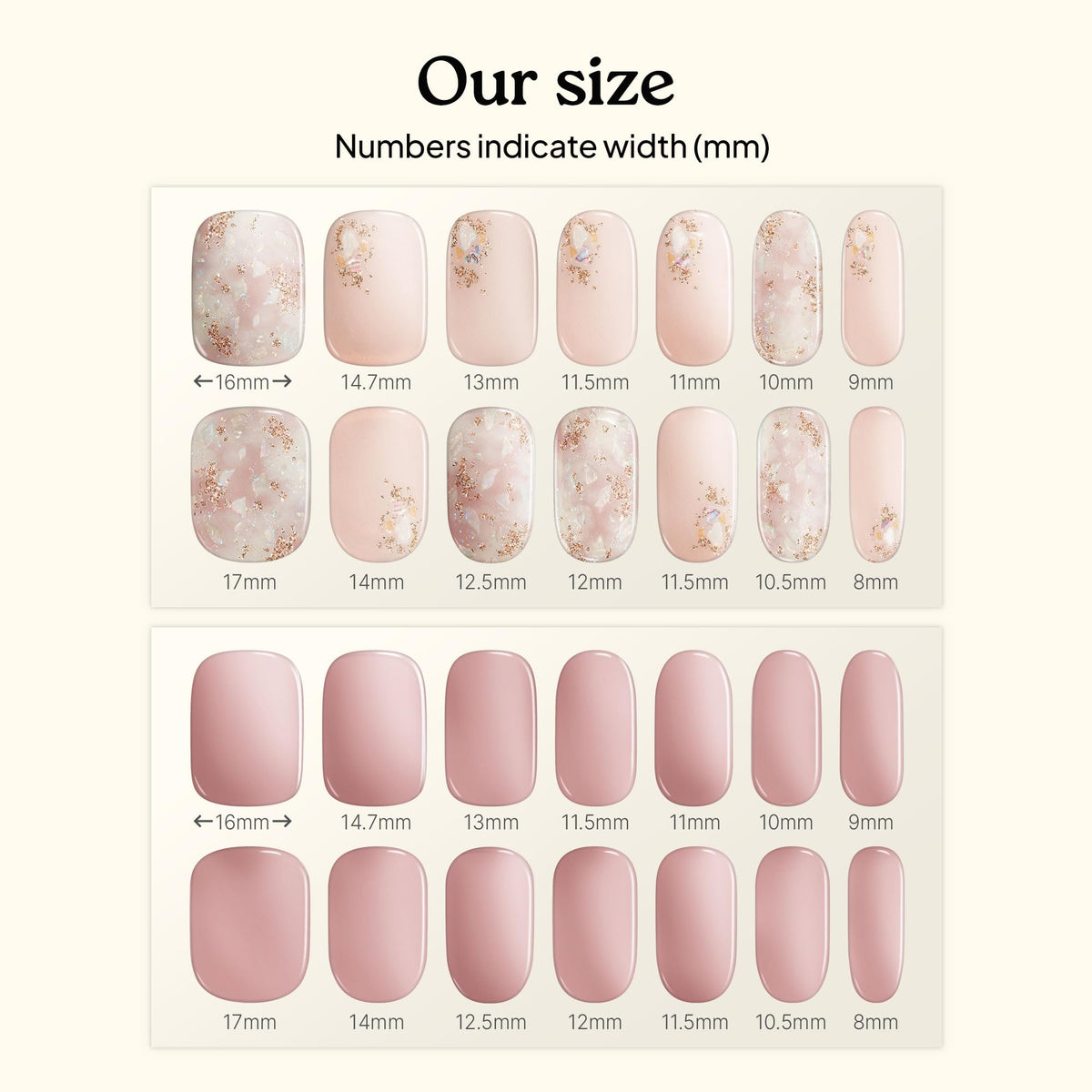 heyhae strip layout comparing sizes for custom fit and coverage