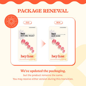 heyhae close-up of gradient strips highlighting glossy sunset pink-red finish and texture