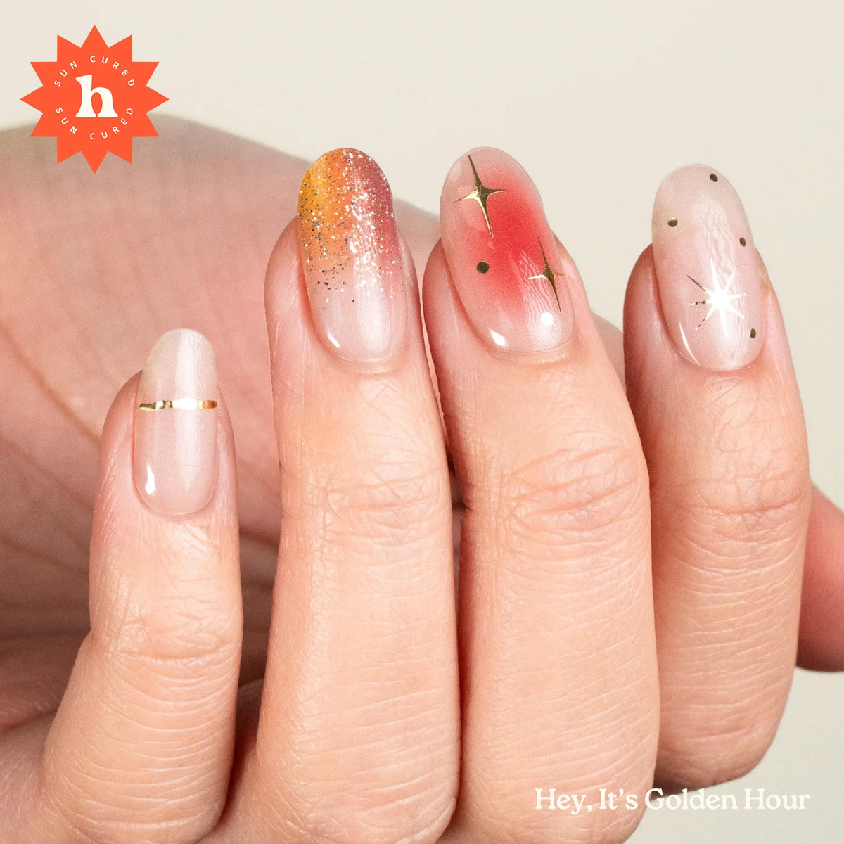 heyhae close-up of strip texture highlighting ombré glitter and smooth gel finish benefit