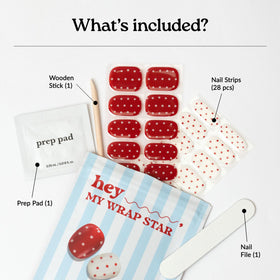 heyhae strip applied on nail demonstrating stretch-fit and true-to-size coverage